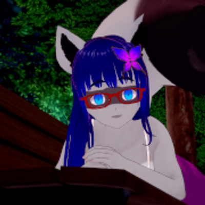 A femme-looking monster with green skin, a fang, bandages on its face, large glasses, pink and blue hair tied in twintails, and a duck hairpin.  It's wearing a sleeveless turtle-neck top