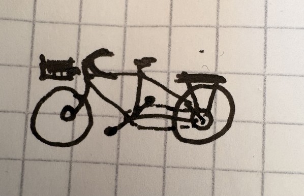 A very quick small sketch of a bike I just made. Black ink on squared paper.